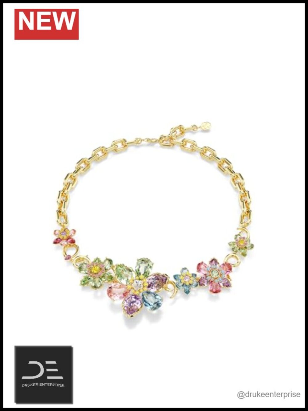 Swarovski Crystal Flower Necklace Gold-Tone Finish Crystal Flowers Link Chain
